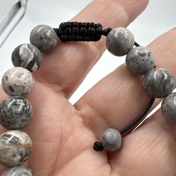New Macrame Bracelet Unisex Adjustable Healing Hematite And Picasso Jasper Beads - Picture 5 of 9
